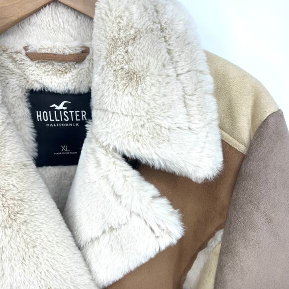 Hollister Womens Patchwork Faux Suede Coat Y2K Penny Lane Style  Size XL - Picture 2 of 8